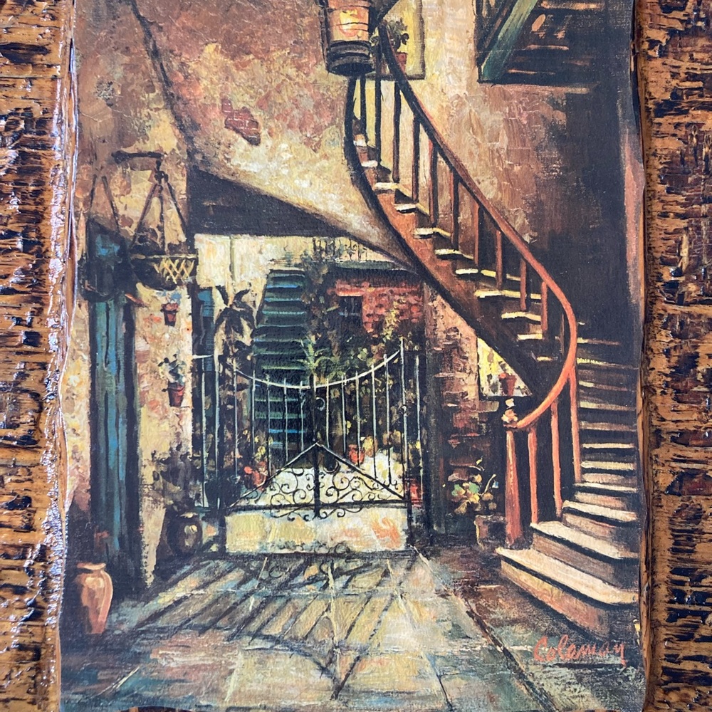 framed print titled "Four Courtyards" by O.L. Coleman, on Rustic wooden Frame - Picture 4 of 12